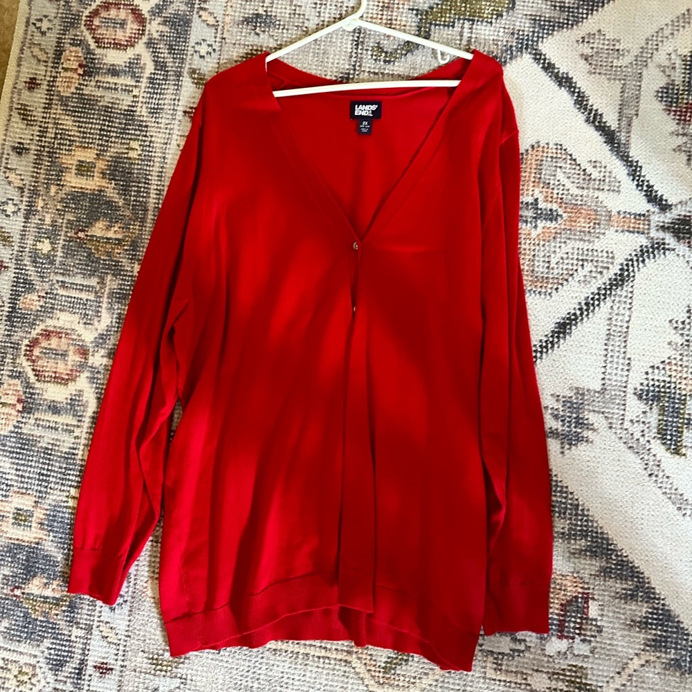 Red cardigan